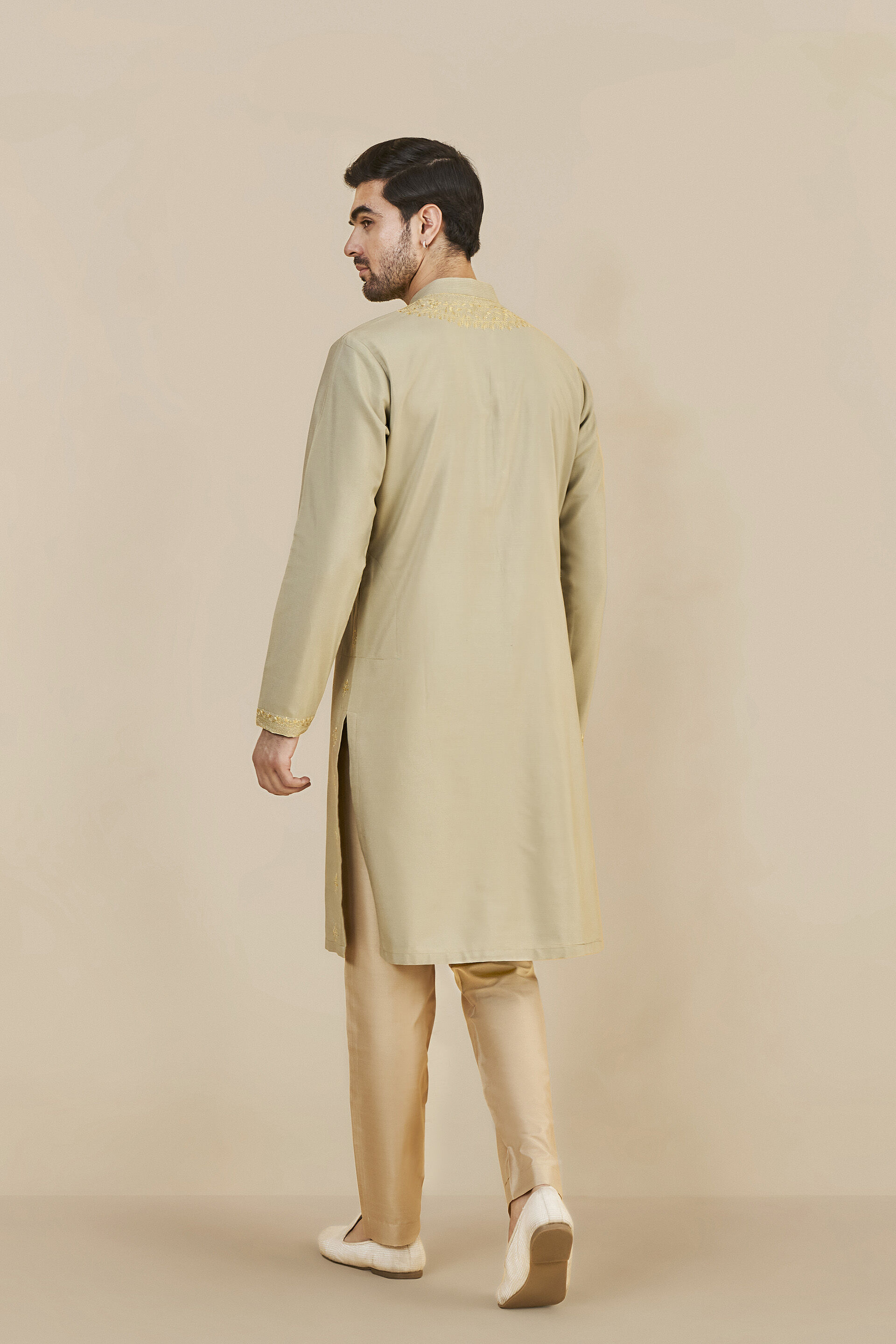 Shirom Embroidered Chikankari Kurta - Olive, Olive, image 3